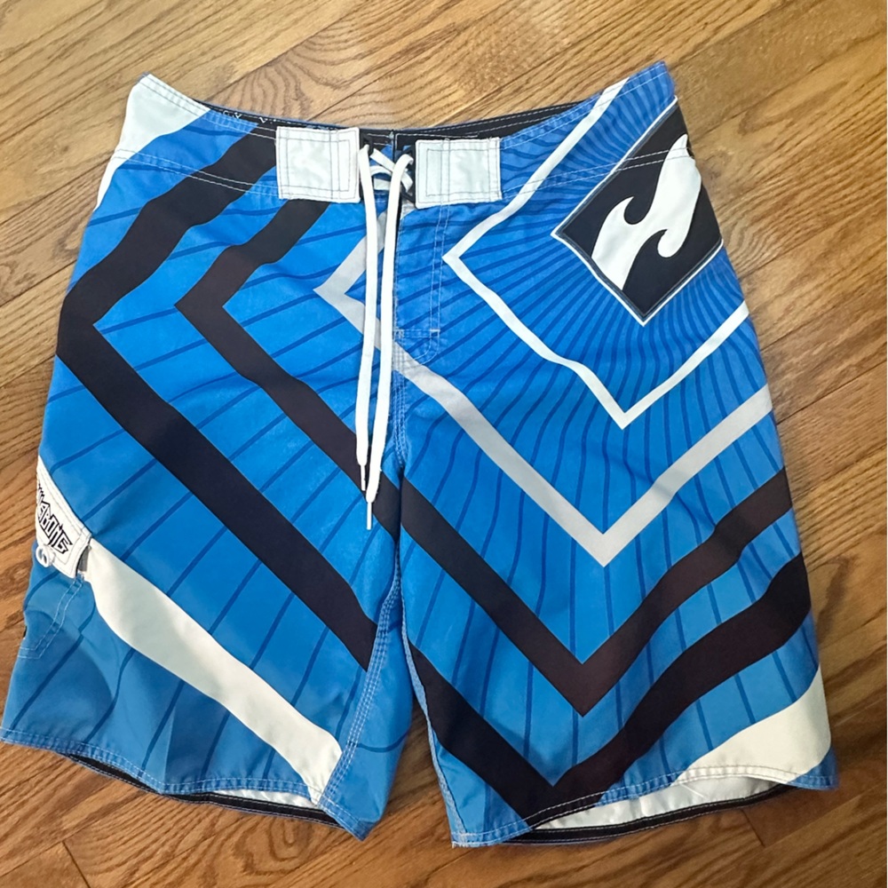 Billabong Blue and Black Board Shorts with Geometric Design